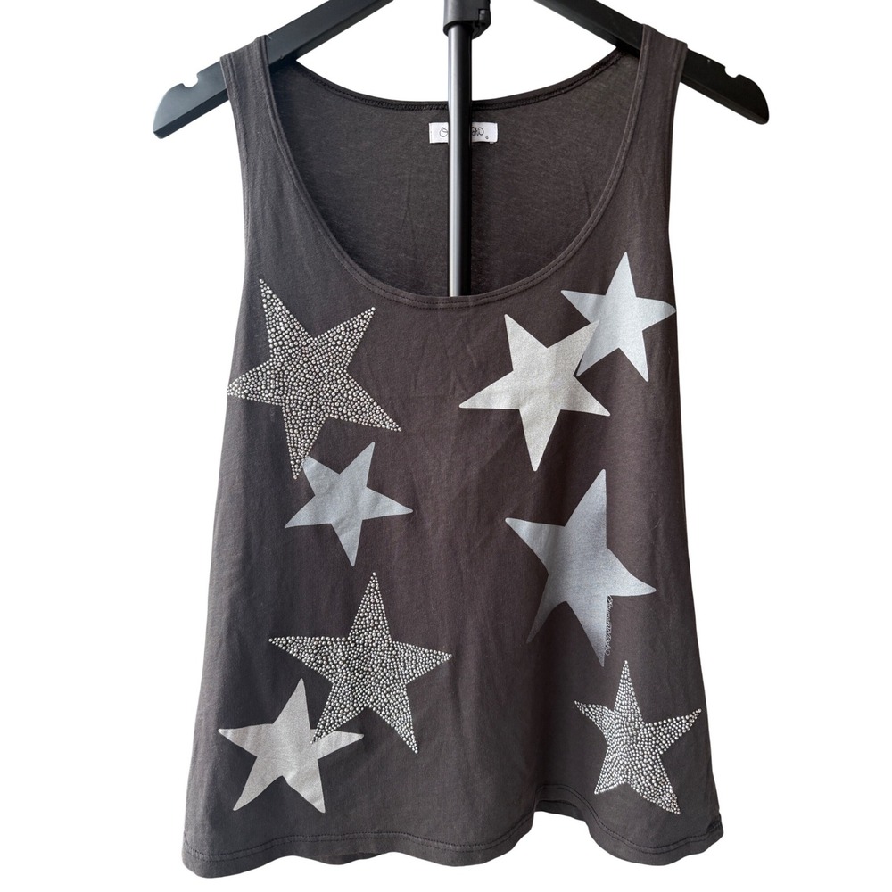 Lauren Moshi Maisie Crystal Multi Stars Tank Top Black Rhinestone Size S Y2K